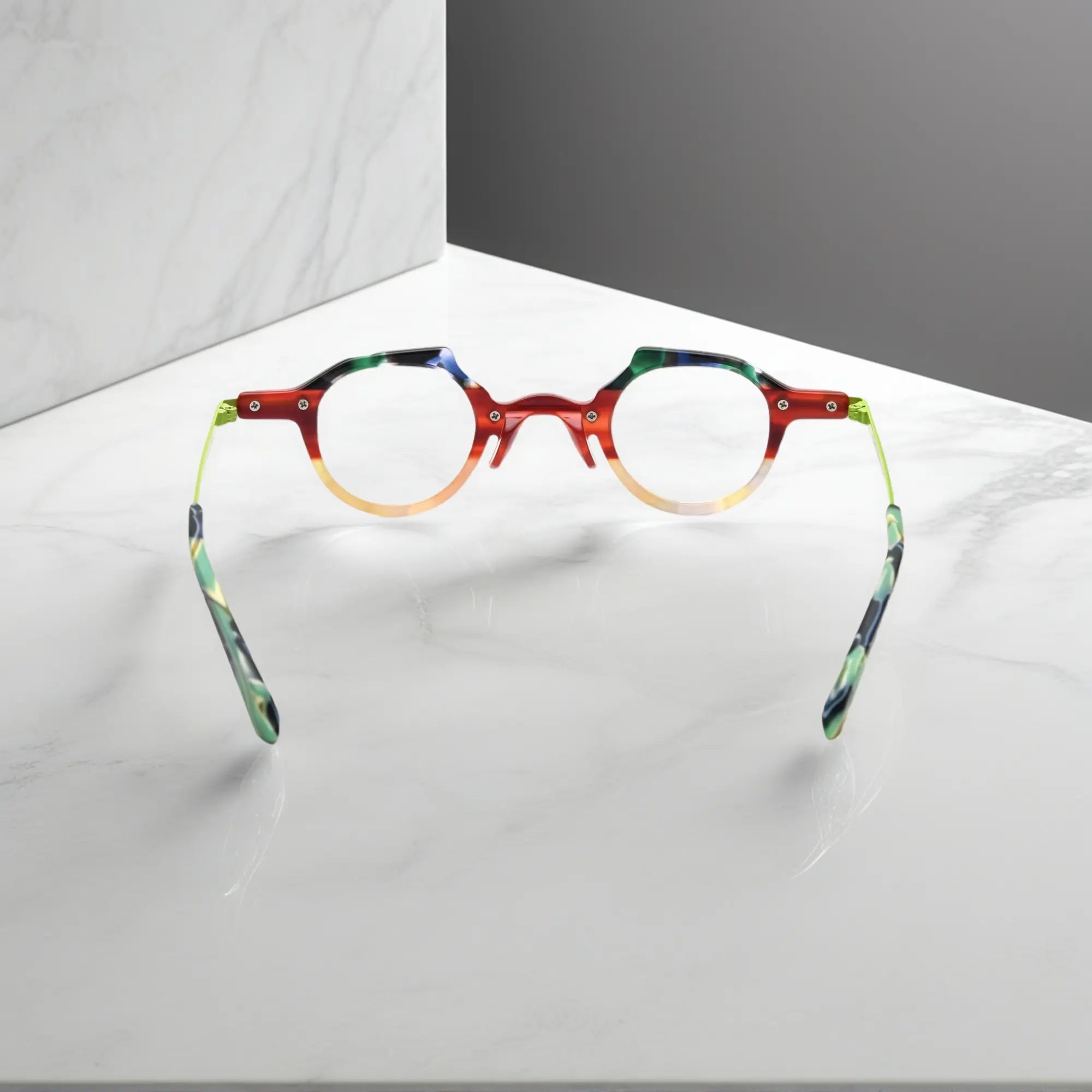 Rear perspective of VoyueLens™ VL19341 showing the delicate transparency and ergonomic temple arms.